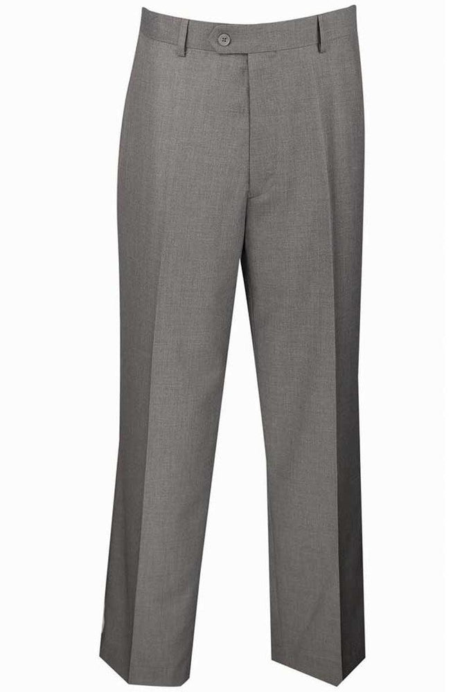 Vinci Men's Regular Fit Wool Feel Grey Flat Front Dress Pants - USA Men's Outlet