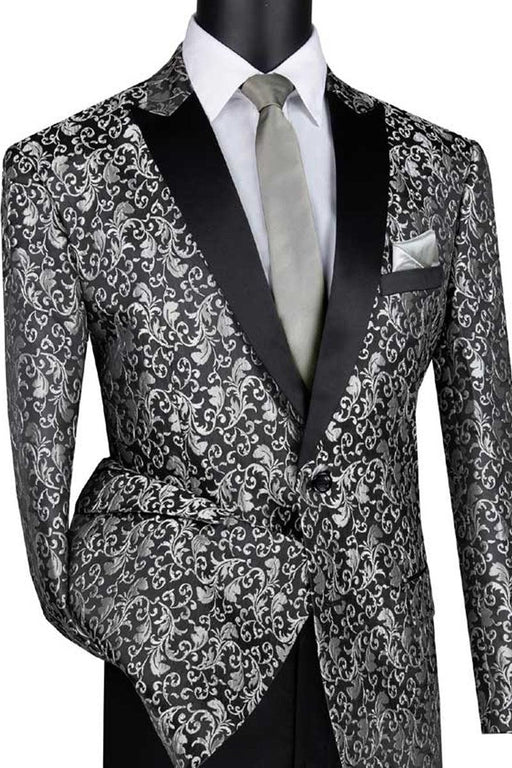 Vinci Men's Silv. Grey Paisleys Splendor Emb. Regular Fit Tuxedo Sport Coat - USA Men's Outlet