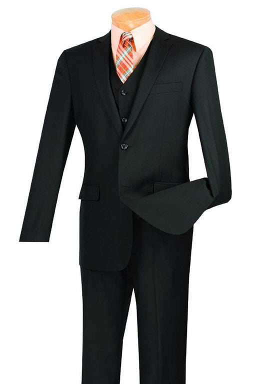 Vinci Men's Slim Fit 2-Btn Vested Suit in Black - USA Men's Outlet