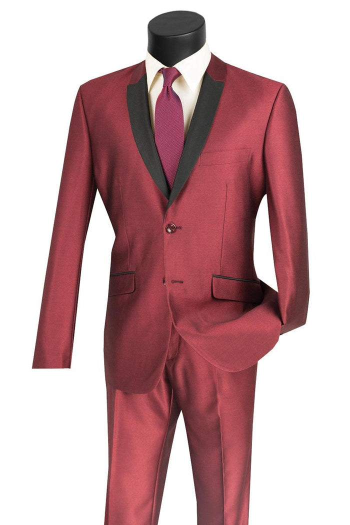 Vinci Men's Slim Fit Burgundy Peak Shawl Tuxedo w/2 Buttons - Elegant Mensattire
