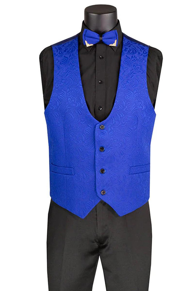 Vinci Men's Slim Fit Paisley Royal Blue Wedding Tuxedo Vested - USA Men's Outlet