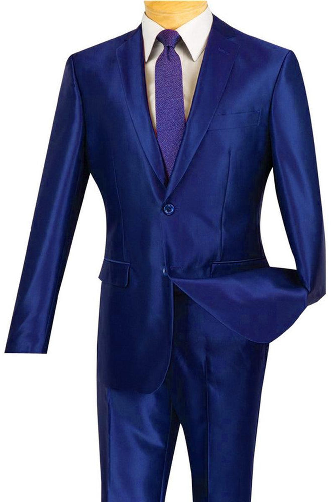 "Vinci Men's Slim Fit Royal Blue Sharkskin Suit" - USA Men's Outlet