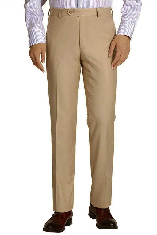 Vinci Men's Slim Fit Wool-Feel Beige Dress Pants - USA Men's Outlet