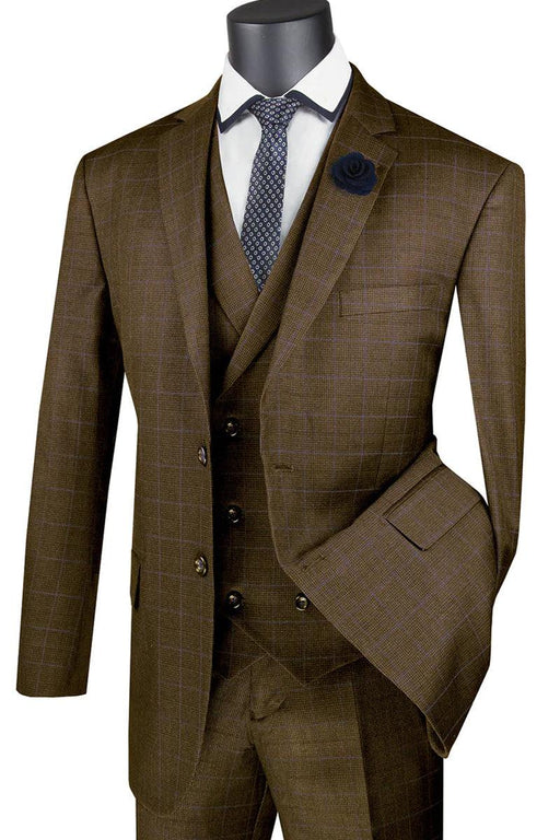 Vinci Men's Taupe Plaid 2-Button Dbl-Breasted Suit Vest - USA Men's Outlet