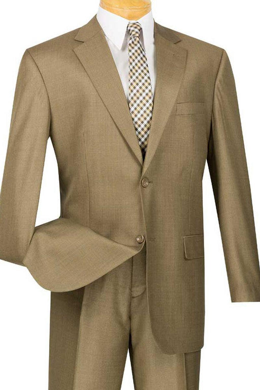 Vinci Men's Taupe Sharkskin 2-Button Weave Suit - USA Men's Outlet