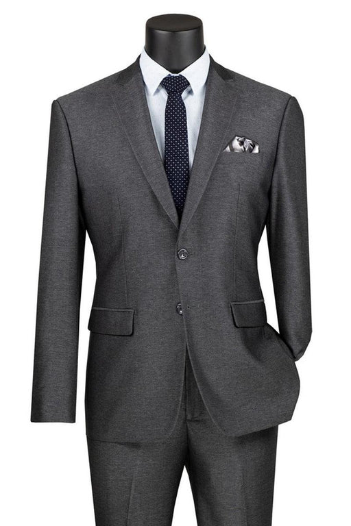 Vinci Men's Textured Slim Fit Stretch Suit - Smoke Blue - USA Men's Outlet