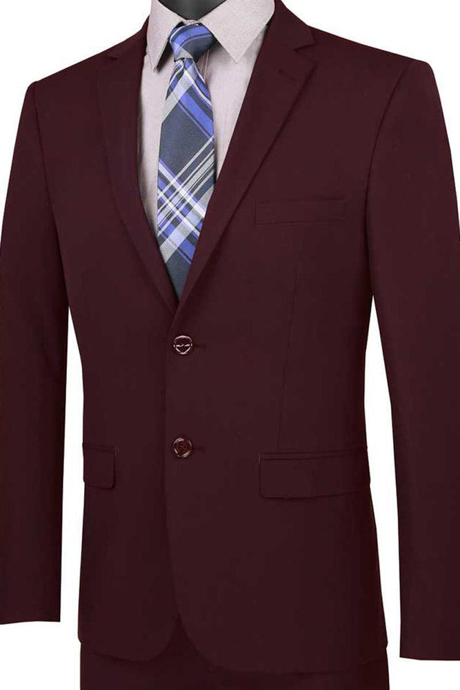 Vinci Men's Ultra Slim Burgundy Stretch Suit - USA Men's Outlet