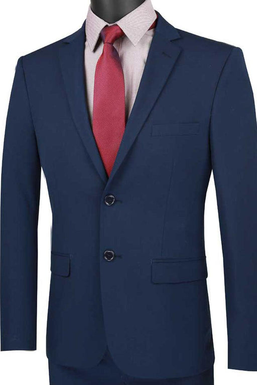 "Vinci Men's Ultra Slim Fit Navy Blue Stretch Suit" - USA Men's Outlet