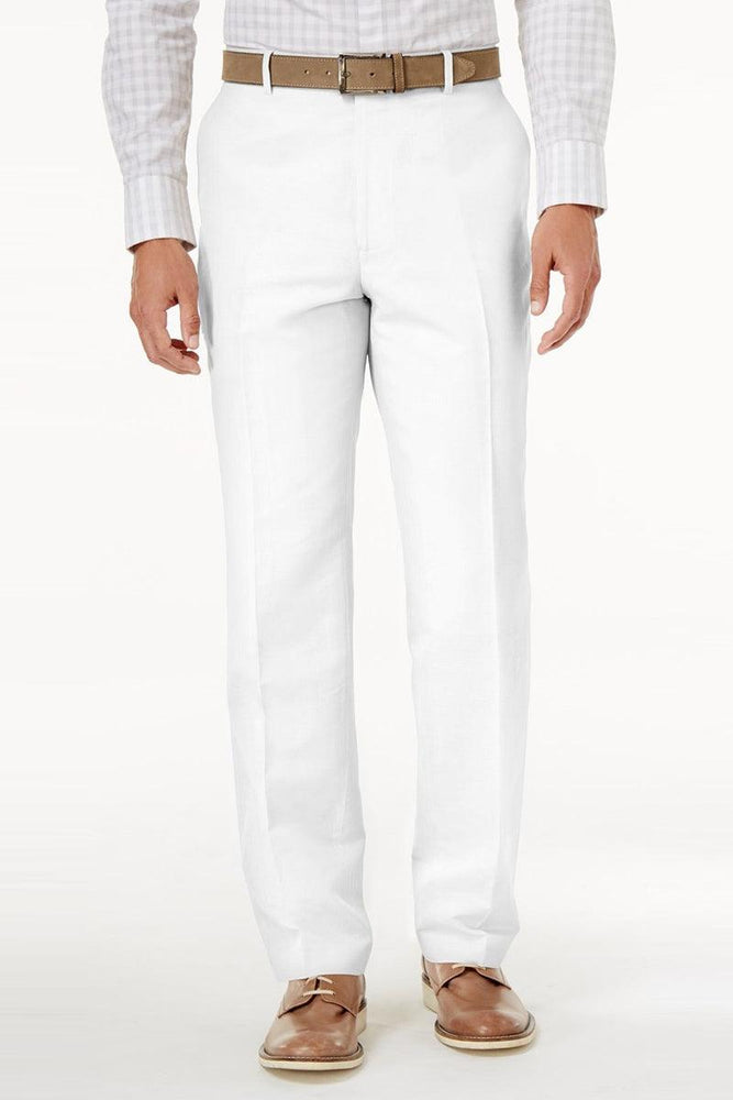 Vinci Men's White Wool Feel Flat-Front Dress Pants - Regular Fit - USA Men's Outlet