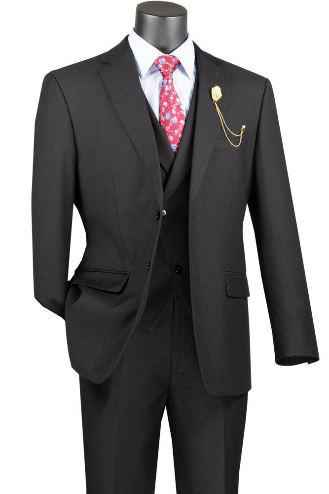 Vinci Mens 2-Button Modern Fit Suit & Peak Lapel Vest - Black - USA Men's Outlet