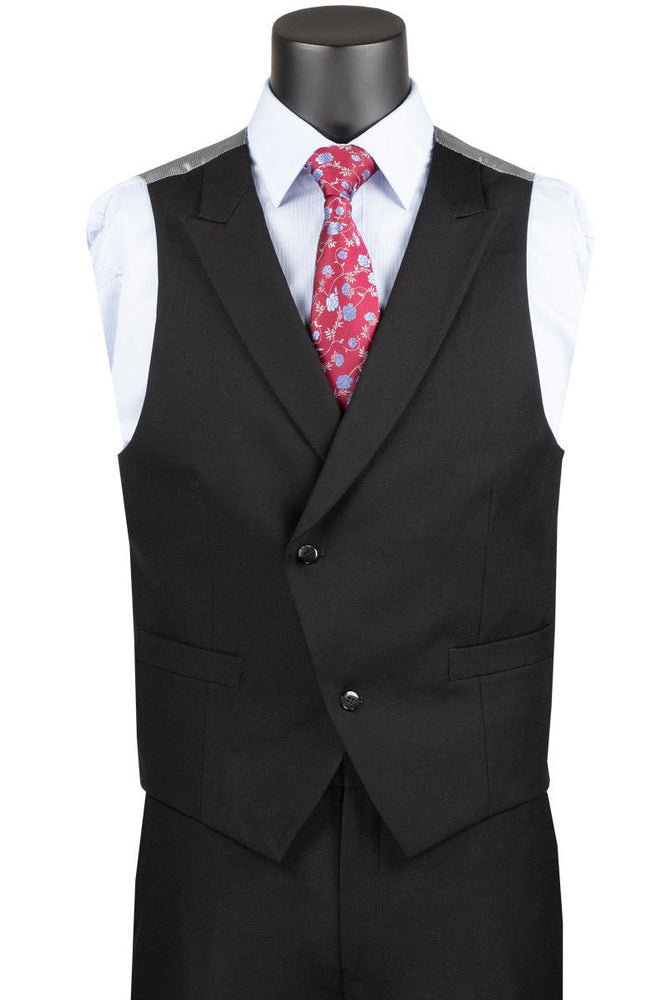 Vinci Mens 2-Button Modern Fit Suit & Peak Lapel Vest - Black - USA Men's Outlet