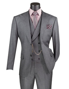Harlem Nights Suits for Men - Vinci Mens Charcoal 3 Piece Suit Fancy Vest Big Lapel Modern Fit MV2K-2