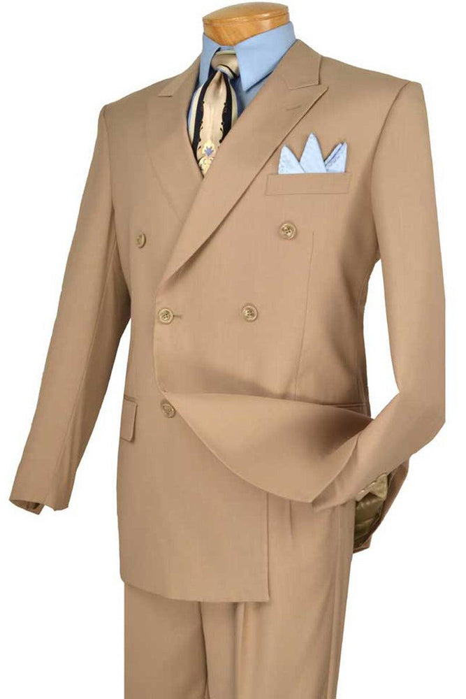 Vinci Mens Classic Tan Double Breasted Suit - USA Men's Outlet