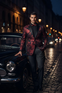 Posh Paisley Velvet Red Tuxedo Jacket