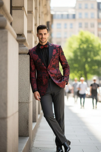 Posh Paisley Velvet Red Tuxedo Jacket