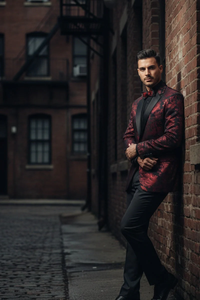 Posh Paisley Velvet Red Tuxedo Jacket