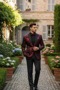 Posh Paisley Velvet Red Tuxedo Jacket