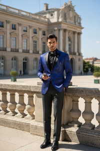 Posh Paisley Velvet Royal Blue Tuxedo Jacket