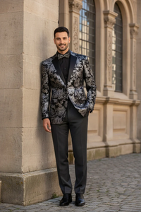 Posh Paisley Velvet Silver Tuxedo Jacket