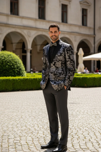 Posh Paisley Velvet Silver Tuxedo Jacket