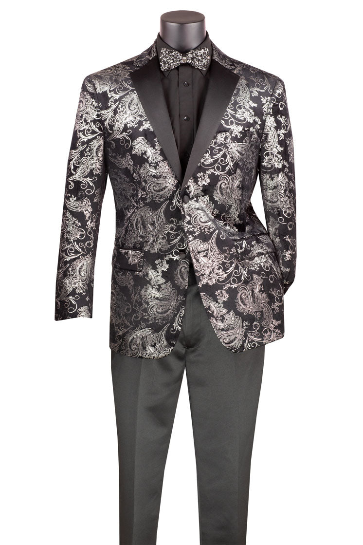 Men's Shiny White ~ Silver Fashion paisley look Lapel Tuxedo sport jacket