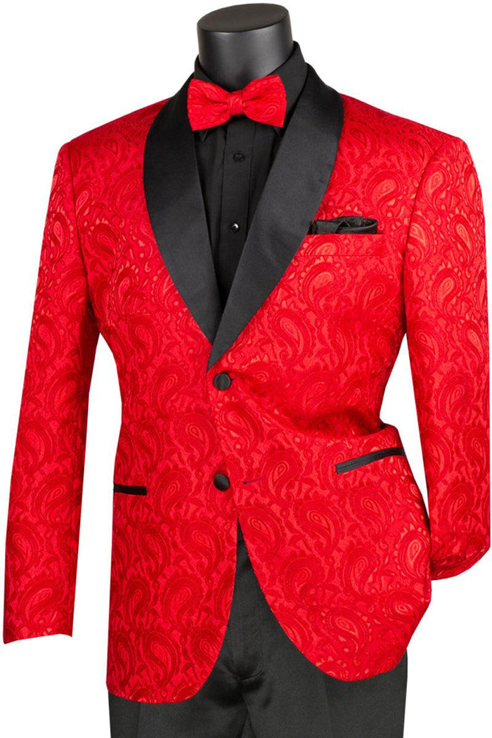 "Vinci Red Jacquard Paisley Tuxedo for Special Occasions" - Elegant Mensattire