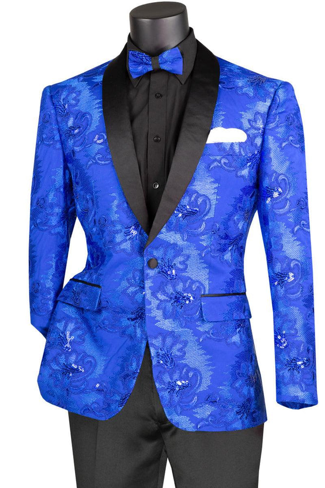 "Vinci Royal Blue Slim Sequin Jacket: A Classy Menswear Look for Special Events" - USA Men's Outlet