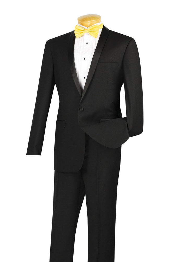 "Sleek" Black Vinci 1-Button Shawl Tuxedo (2-Piece Set)