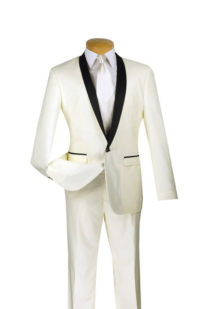 "Sleek" Ivory Vinci 1-Button Shawl Tuxedo (2-Piece Set)