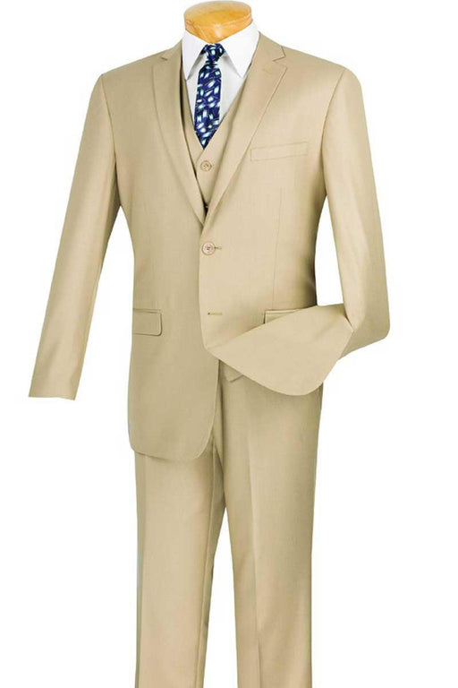 "Vinci Tan Slim Fit Vested Suit - Timeless Menswear Style" - USA Men's Outlet