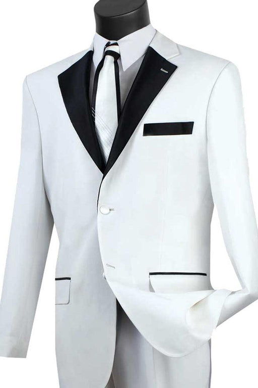 "Vinci White Contrast Notch Lapel Tuxedo w/ 2 Buttons" - USA Men's Outlet