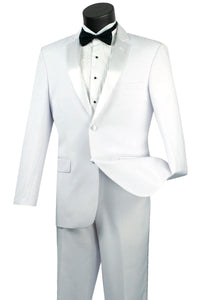 Vinci White Men's Modern Fit 2-Button Tuxedo - Elegant Mensattire