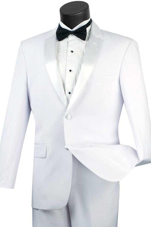 "Vinci White Slim Fit Notch Tuxedo: 2-Button Elegance" - USA Men's Outlet