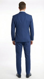Vitali Mens Blue Tone on Tone Shadow Pinstripe Suit Set – Double Breasted Business Modern Fit Side Vented