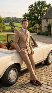 Vitali Tan Double Breasted Suit – Men’s 2 Piece Formal Suit for Wedding, Business and Special Events khaki beige color