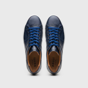 Zelli Vivo Tumbled Calfskin Sneakers in Navy with Contrast Soles