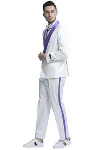 White and Purple Tuxedo Suit - Prom Suit - Prom Wedding Suit