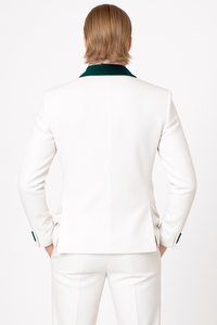 White and Teal Blue Lapel Tuxedo With Vest and Pants - Wedding Groom Suit