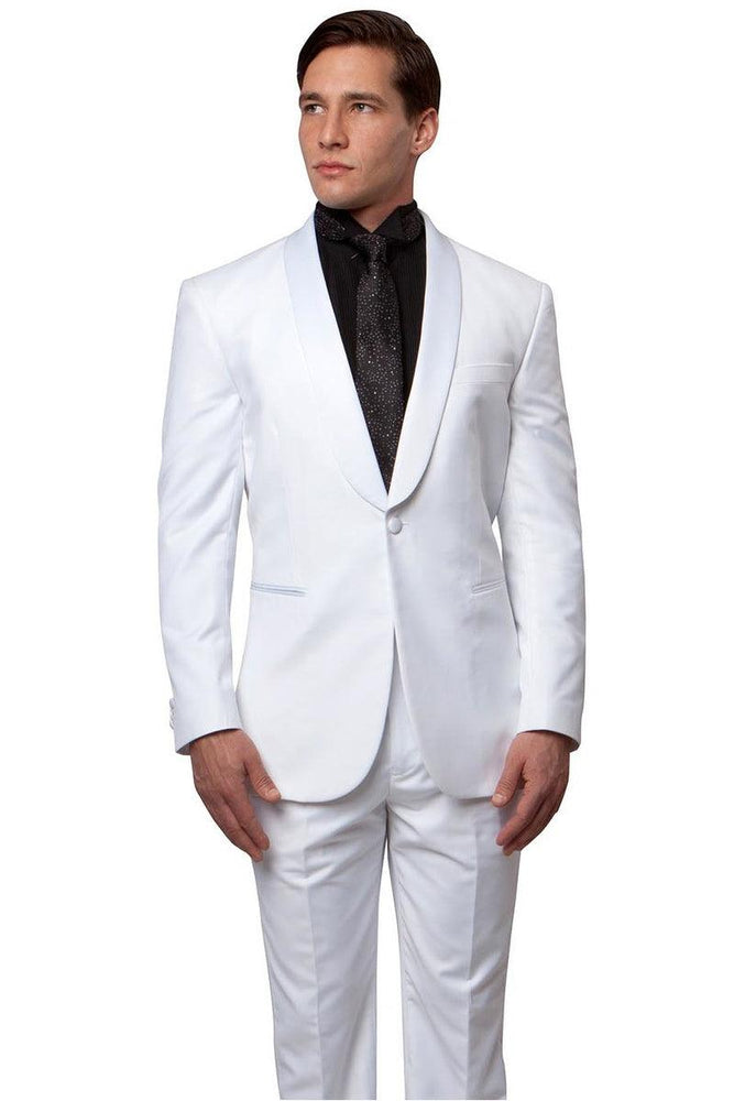 White Bryan Michaels Men's Classic Slim Shawl Lapel Tuxedo: Timeless Elegance - USA Men's Outlet