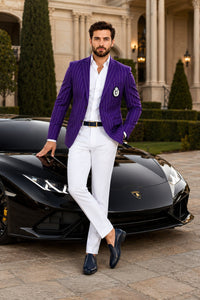 Purple Pinstripe Blazer With White Pants - Suit - Party Blazer
