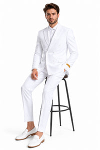 Mens Double Breasted Summer Seersucker Suit in White Pinstripe