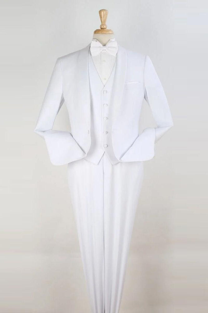 White Royal Diamond One Button Modern Fit Shawl Vested Tuxedo - USA Men's Outlet