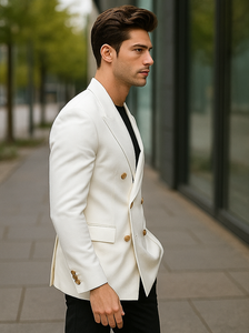 White, Six Button Double Breasted Suits Blazer Jacket Coat