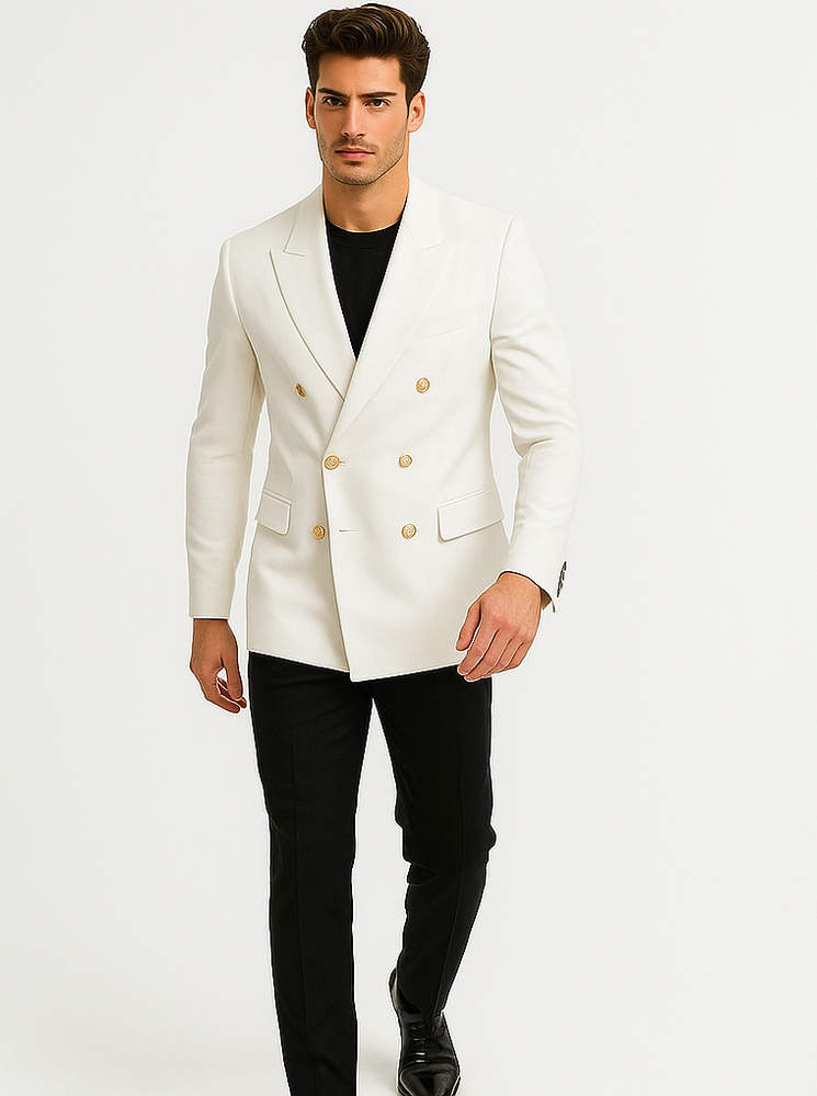 White, Six Button Double Breasted Suits Blazer Jacket Coat