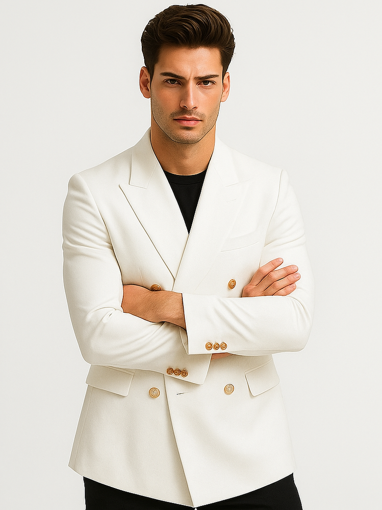 White, Six Button Double Breasted Suits Blazer Jacket Coat