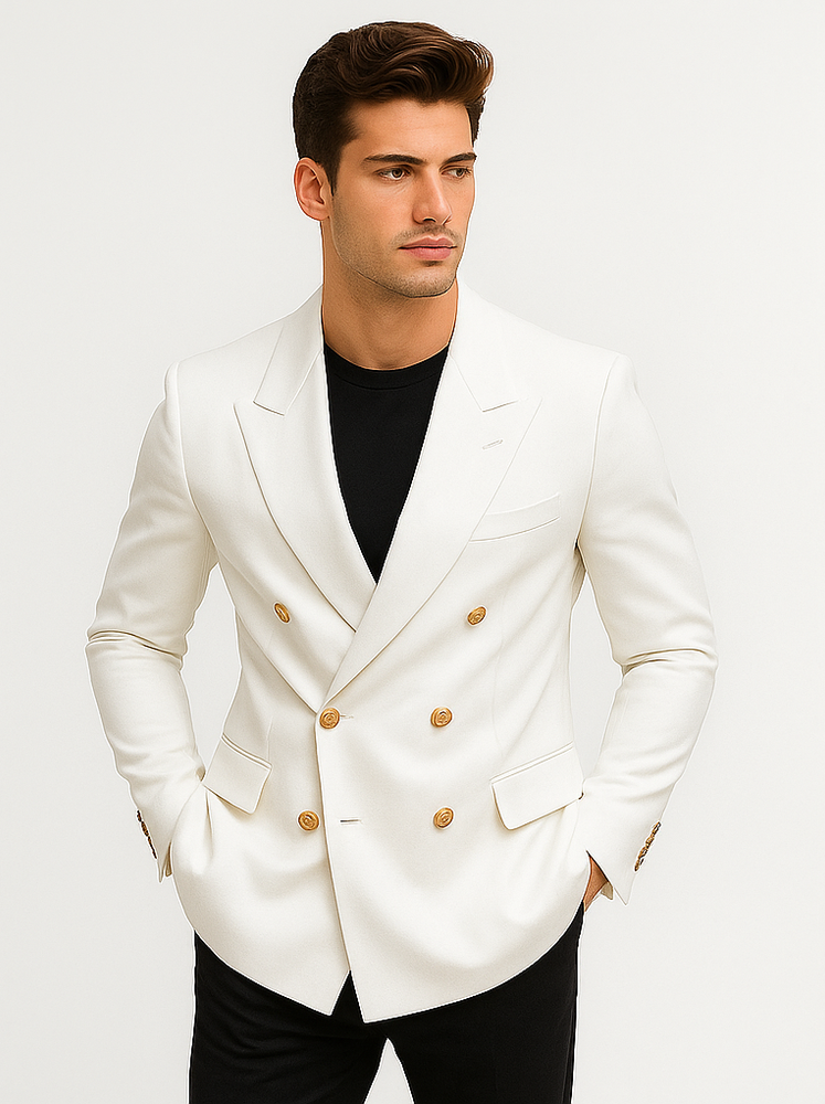 White, Six Button Double Breasted Suits Blazer Jacket Coat