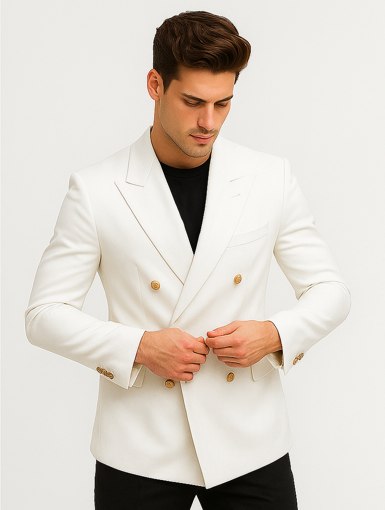 White, Six Button Double Breasted Suits Blazer Jacket Coat