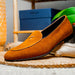 Zelli Sueded Goatskin Loafer with Crocodile Vamp in Cognac