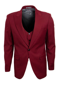 "Mens Stacy Adams Cherry Red Vested Suit w/ Peak Lapel & One Button"