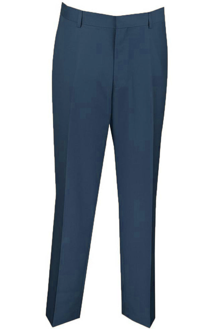 Mens Slim Fit Wool Feel Flat Front Dress Slacks in Navy